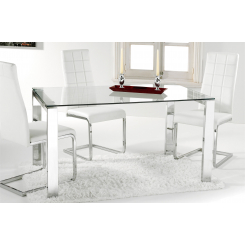 Mesa comedor cristal modelo Universal fija patas cromadas